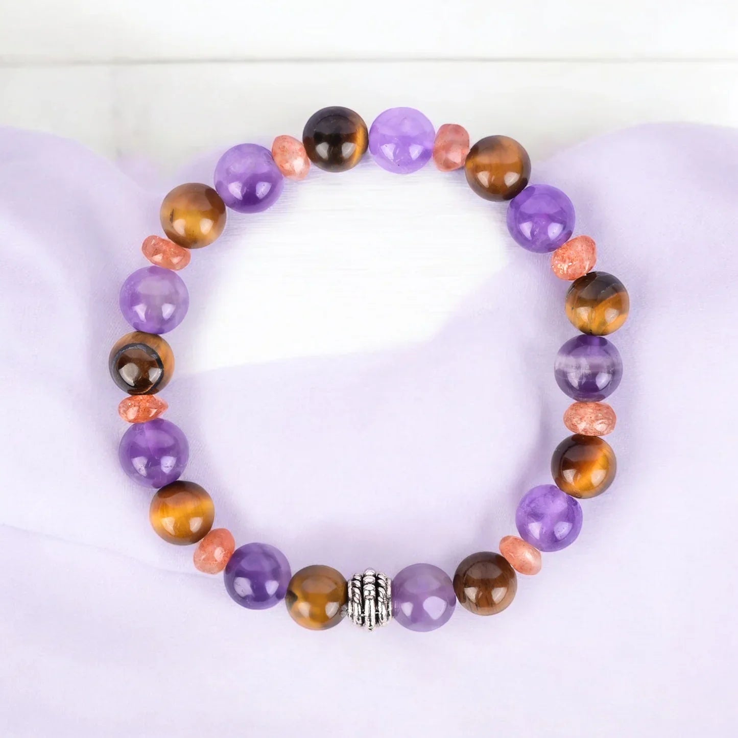 Amethyst, Tiger's Eye, and Sunstone Healing Bracelet for Calm, Confidence, and Vitality