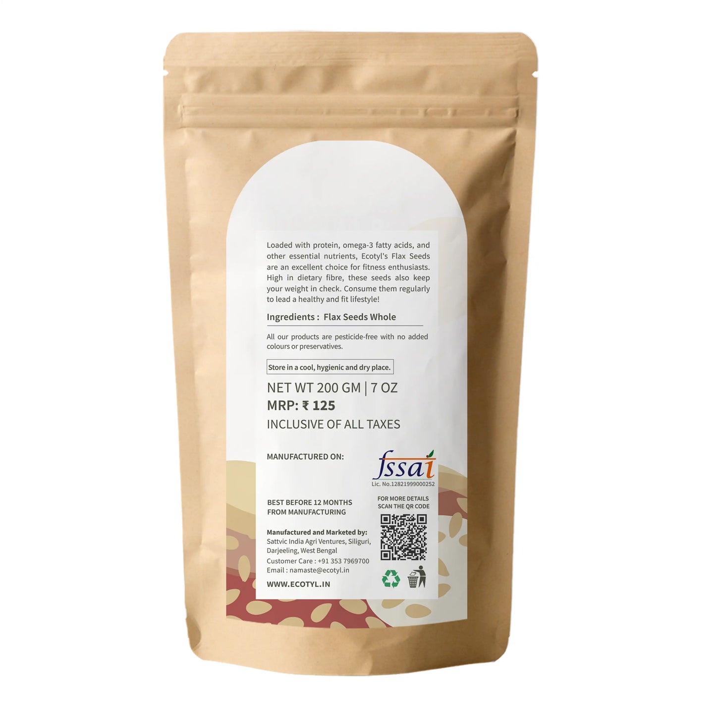 Ecotyl Flax Seeds - Set of 2 | Unroasted | 2 x 200g