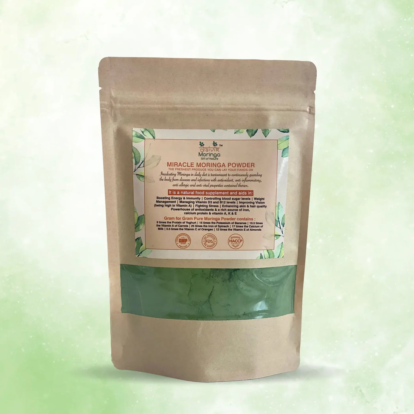 Daivik Moringa Miracle Moringa Powder | 100% Natural | Immunity Booster, Anti Aging, Anti Oxidant | 500 gms