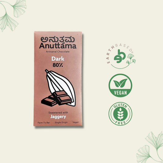 Dark Chocolate Bar | 80% Cocoa | Natural Jaggery Sweetened | Handmade Chocolate | Dark Chocolate Sugar Free | No Artificial Flavours and Colors | Natural Chocolate Bar | by Anuttama
