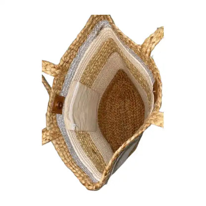 Beige Jute Tote Bag
