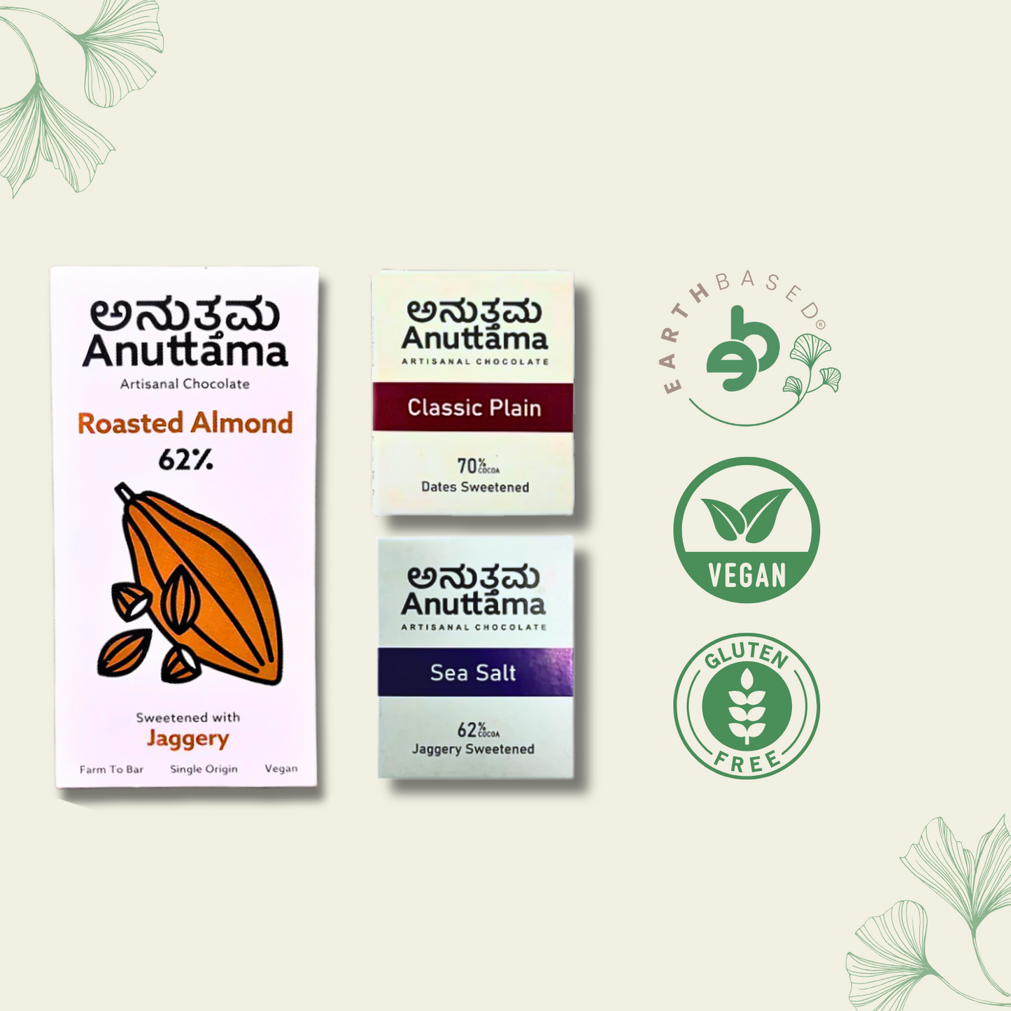 Anuttama | Dark Chocolate | Roasted Almond + Classic Plain+ Sea Salt | Combo