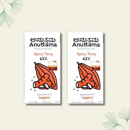 ANUTTAMA | Dark Chocolate 62% Cocoa | Spicy Tang Bar | Gluten Free | Natural Chocolate | Sugar Free | Jaggery Sweetened | Dried Ginger & Pepper | Handmade Chocolates Bar