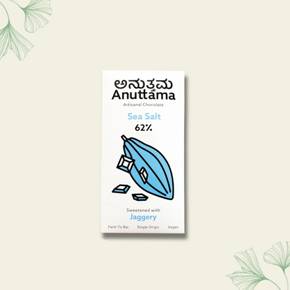 ANUTTAMA | Dark Chocolate | 62% Cocoa | Gift Pack Diwali Gift | Sea Salt | Natural Jaggery Sweetened | Handmade Chocolate | No Preservatives | Vegan | Natural Chocolate Bar 50 gm