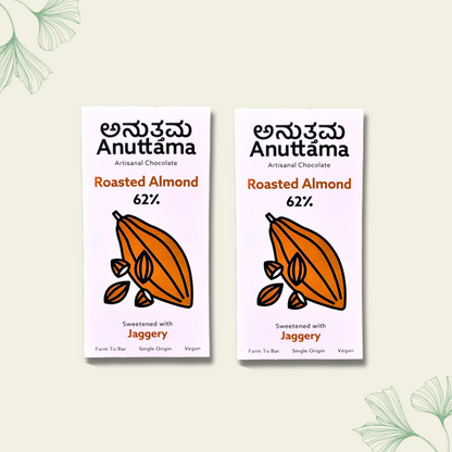 Anuttama | Roasted Almond Chocolate | 62% Cocoa , Gifts Box, Vegan Chocolate, Gift Hamper, Sugar Free, No Artificial Flavours, Lectin Free, Natural Chocolate Bar