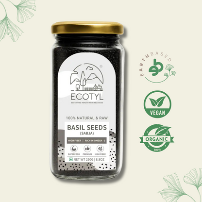 Ecotyl Basil Seeds | Sabja Seeds | Rich in Omega-3 & Fibre | Detox & Hydrate | 250g
