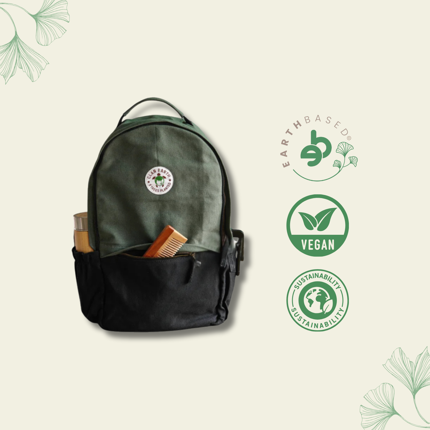 Clan Earth Amur Backpack- Olive Green & Charcoal Black