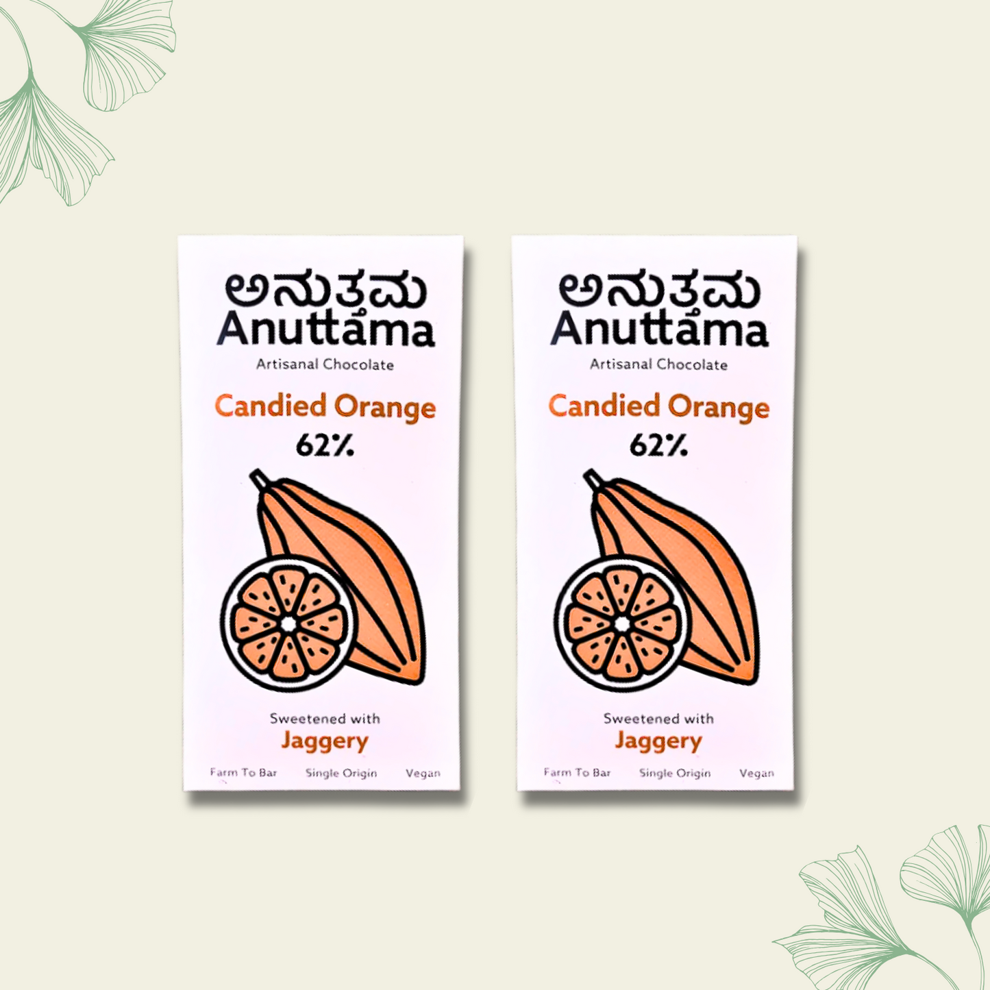 Candied Orange | 62% Cocoa | Sweetened with Jaggery | by Anuttama