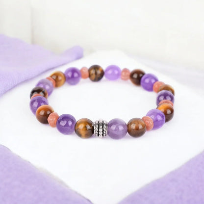 Amethyst, Tiger's Eye, and Sunstone Healing Bracelet for Calm, Confidence, and Vitality