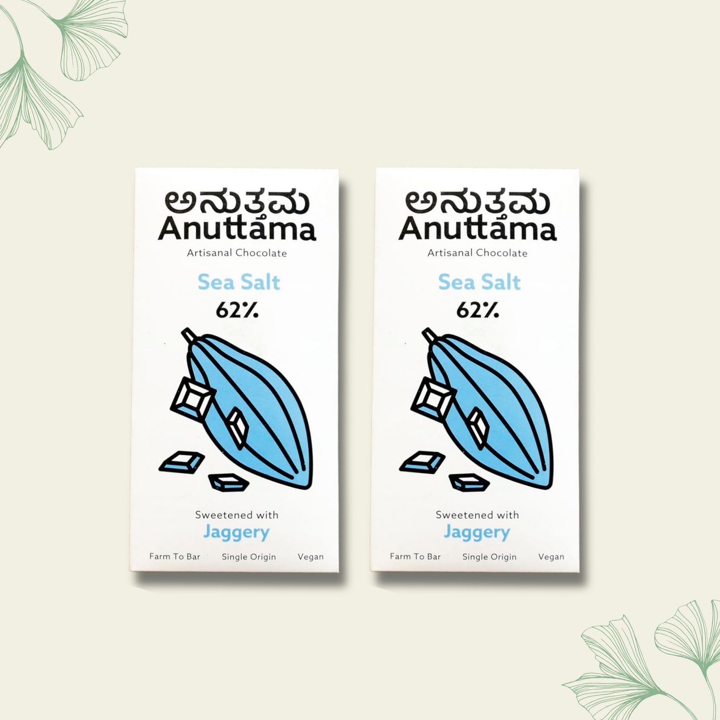 ANUTTAMA | Dark Chocolate | 62% Cocoa | Gift Pack Diwali Gift | Sea Salt | Natural Jaggery Sweetened | Handmade Chocolate | No Preservatives | Vegan | Natural Chocolate Bar 50 gm