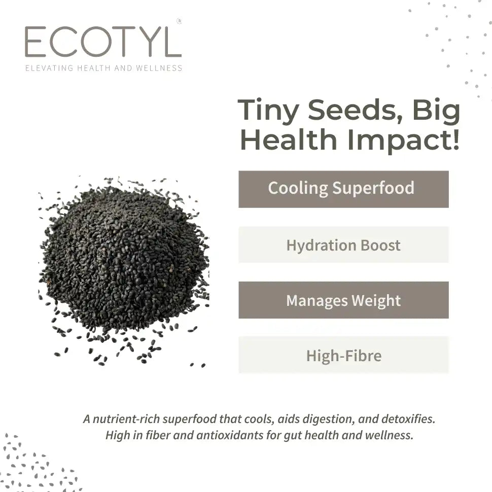 Ecotyl Basil Seeds | Sabja Seeds | Rich in Omega-3 & Fibre | Detox & Hydrate | 250g