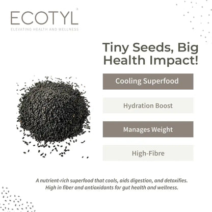 Ecotyl Basil Seeds | Sabja Seeds | Rich in Omega-3 & Fibre | Detox & Hydrate | 250g