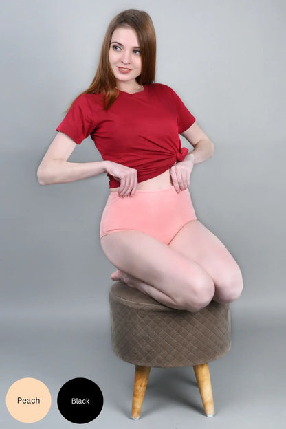 Bamboo Fabric Women's Hipster Panty | Peach and Black | Set of 2