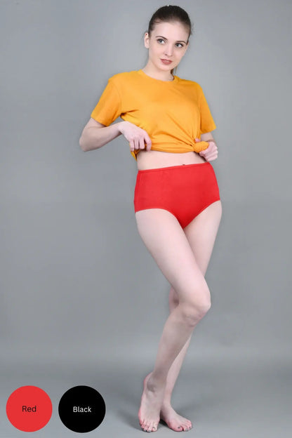 Bamboo Fabric Women's Hipster Panty | Red and Black | Pack of 2