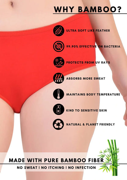 Bamboo Fabric Women's Hipster Panty | Red and Black | Pack of 2