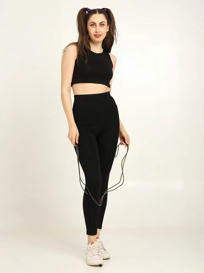 Yoga Pants High Waist Cotton Fabric Stretchable Black Gym Tights | Pack Of 1