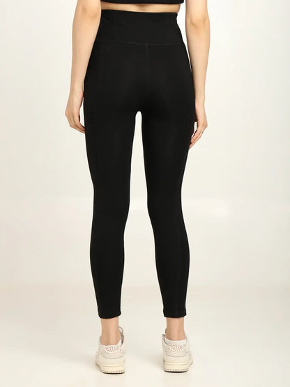 Yoga Pants High Waist Cotton Fabric Stretchable Black Gym Tights | Pack Of 1