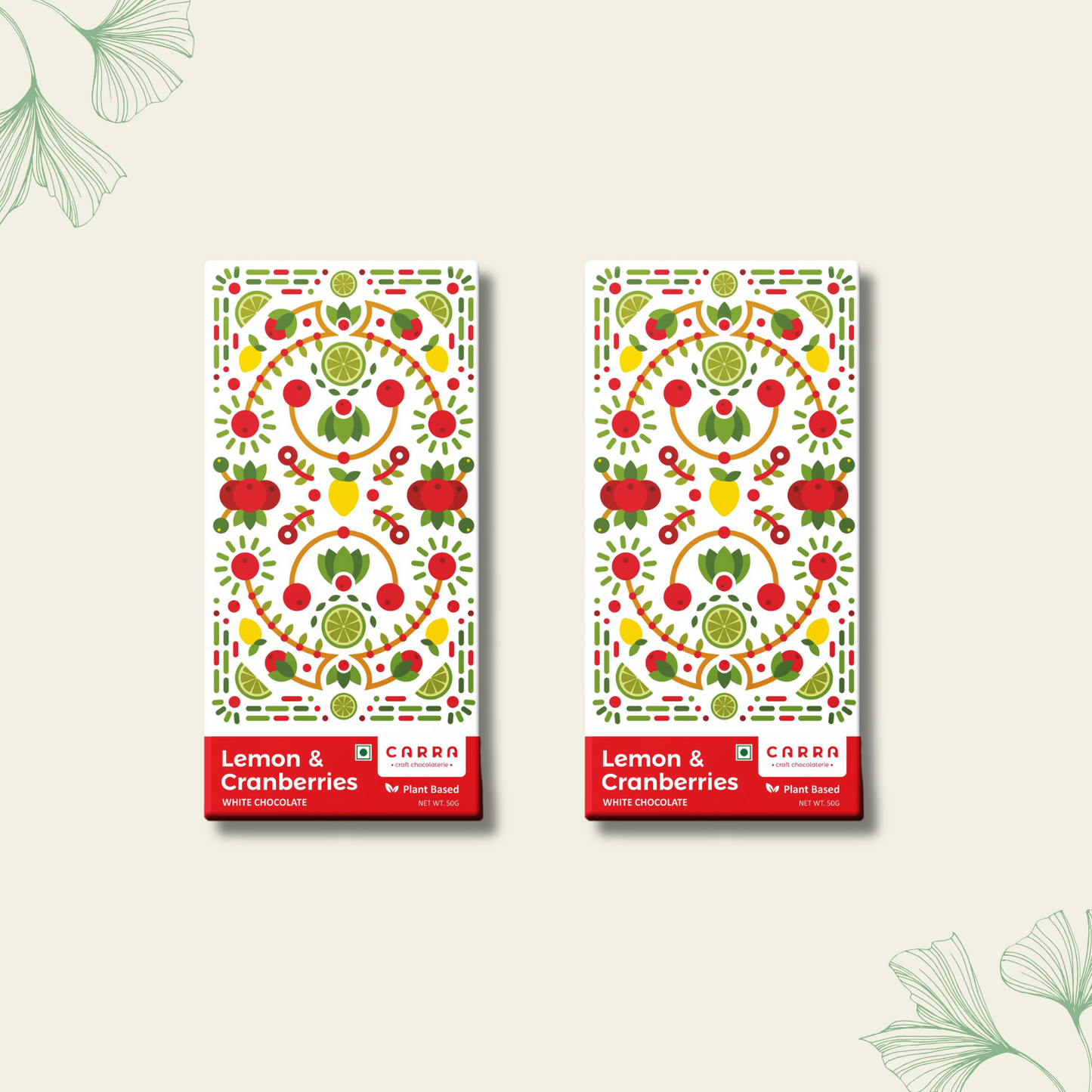 CARRA Lemon & Cranberries in Plant Based White Chocolate 50G