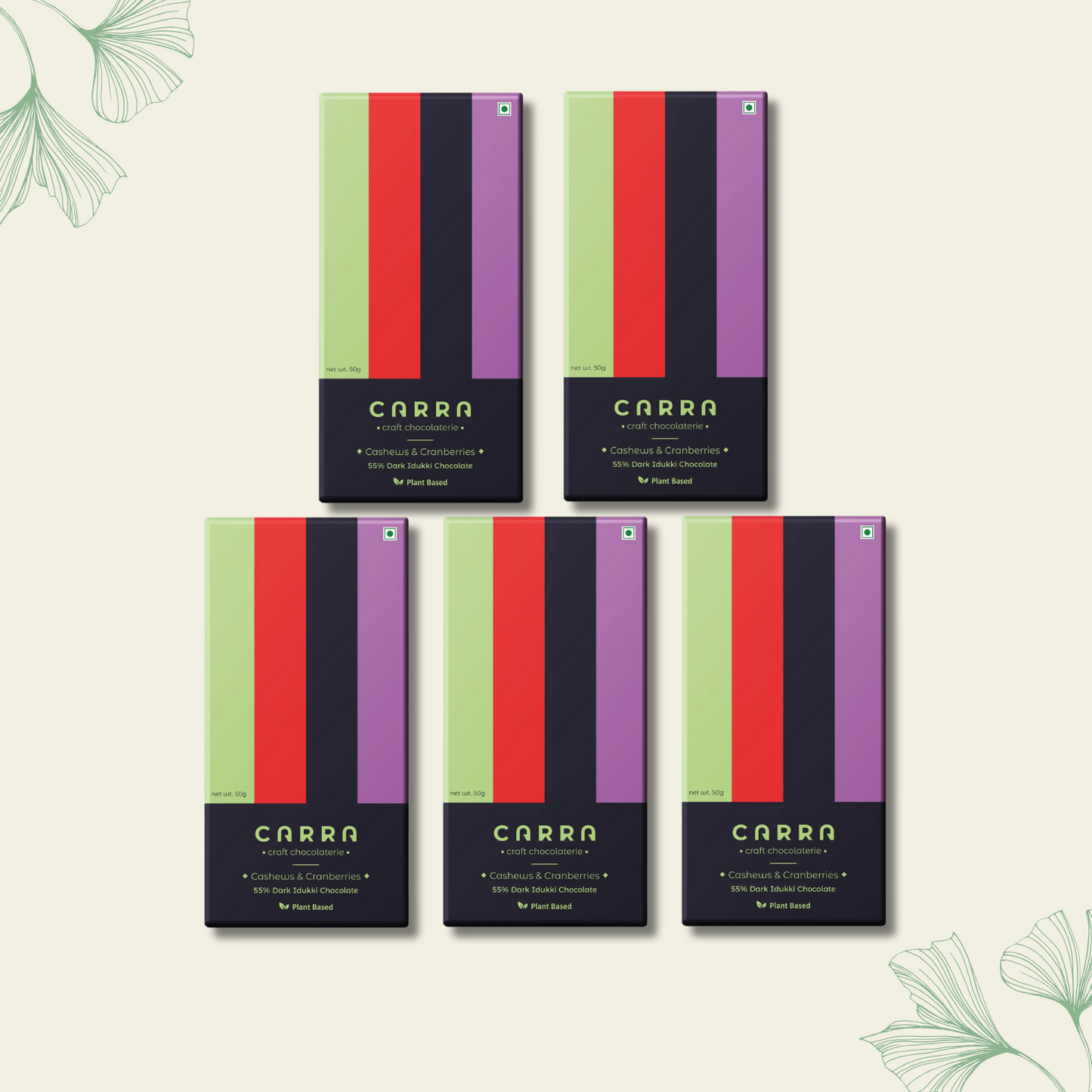 CARRA Cashews & Cranberries in 55% Dark Chocolate 50G