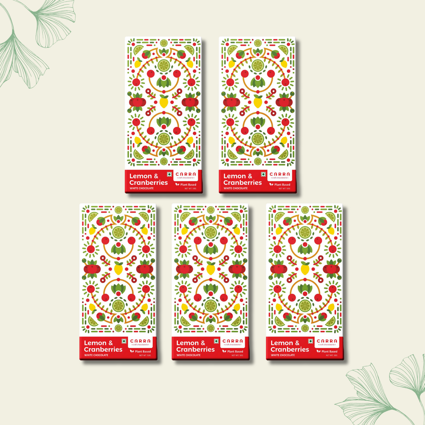 CARRA Lemon & Cranberries in Plant Based White Chocolate 50G