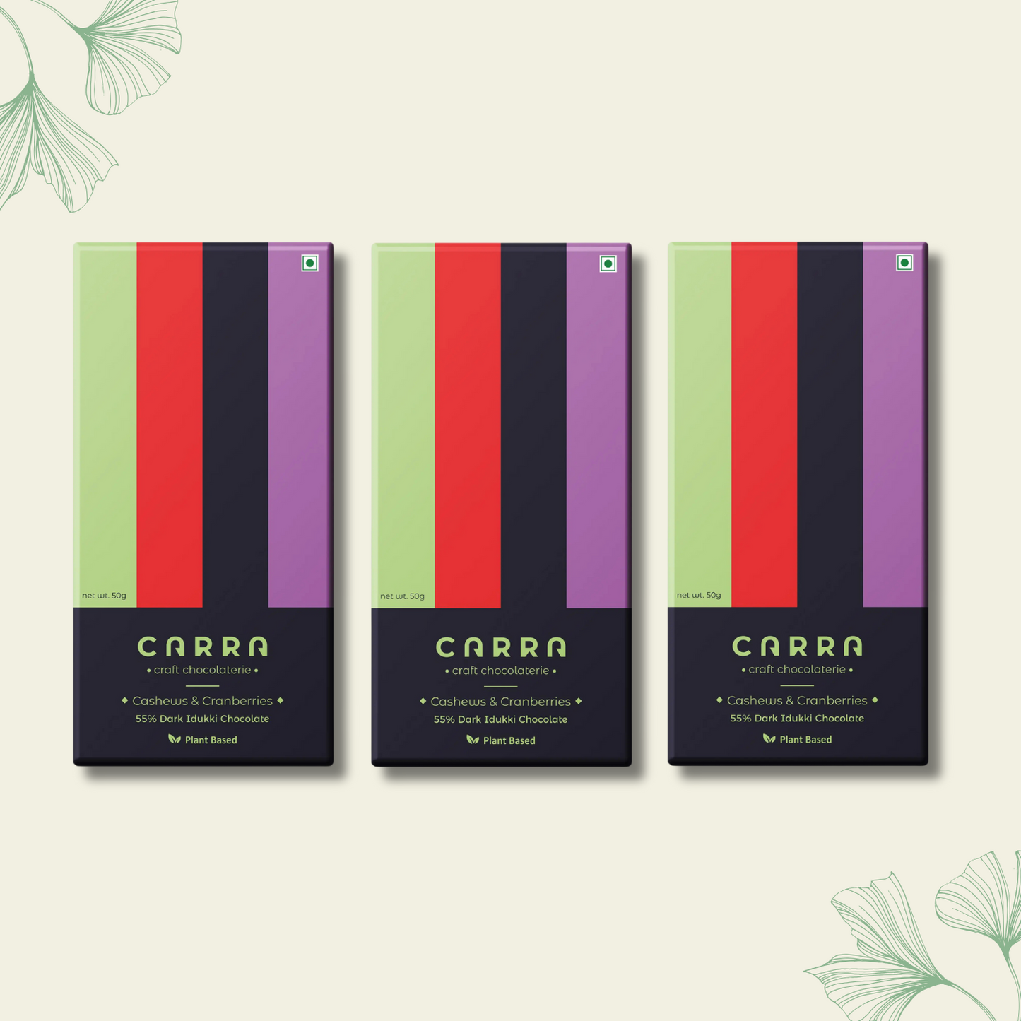 CARRA Cashews & Cranberries in 55% Dark Chocolate 50G