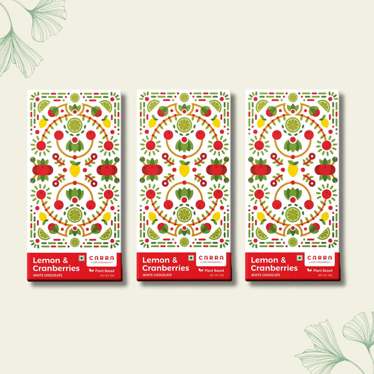 CARRA Lemon & Cranberries in Plant Based White Chocolate 50G