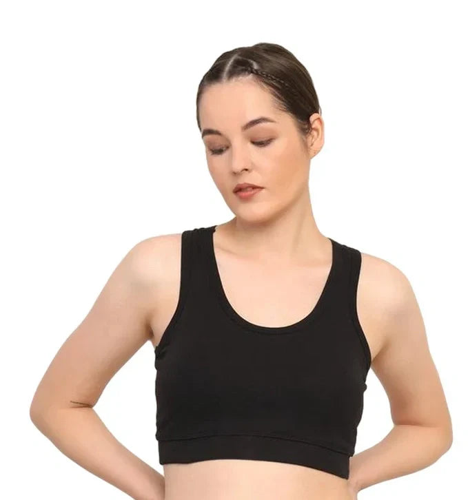 Cotton Sports Bra with Removable Pads – Breathable & Supportive Activewear | Black