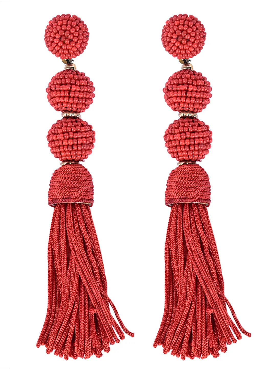 Elegant Red Beaded Tassel Earrings - Statement Jewellery