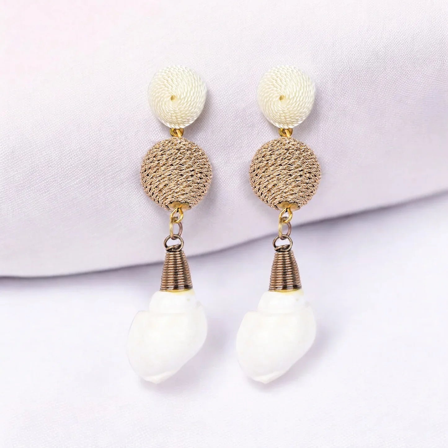 Elegant Shell Drop Earrings with Twisted Gold Bead Accents – Coastal Chic Jewellery