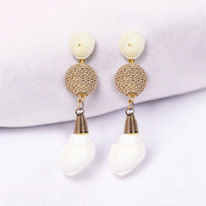 Elegant Shell Drop Earrings with Twisted Gold Bead Accents – Coastal Chic Jewellery