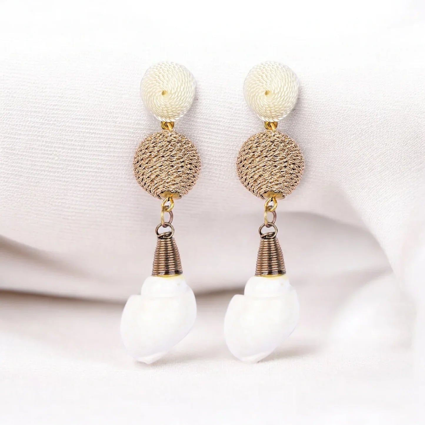 Elegant Shell Drop Earrings with Twisted Gold Bead Accents – Coastal Chic Jewellery
