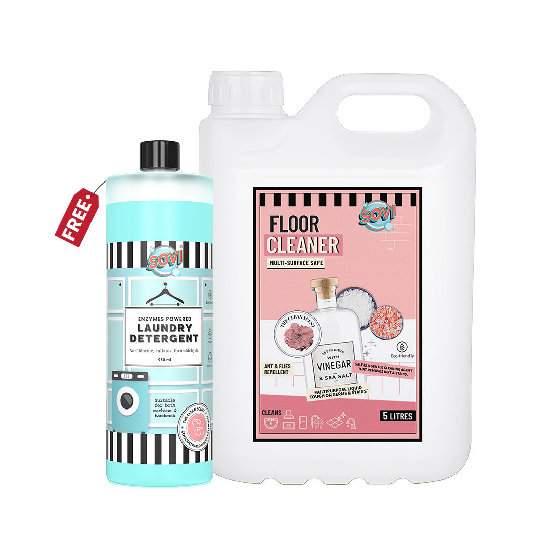 A STEAL DEAL - SOVI® Floor Cleaner 5 Liters | SOVI® Laundry Liquid Detergent 950 ml (₹449) Free