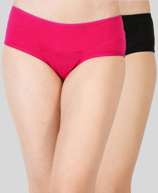 Bamboo Fabric Leak Proof Period Panty 3 Layers Not for heavy Flow | Black & Fuchsia | Pack of 2
