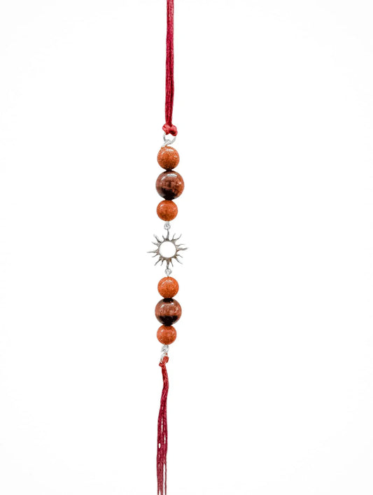 Handmade Sustainable Healing Beads Rakhi | Sunstone & Red Tiger Eye | Sun Charm