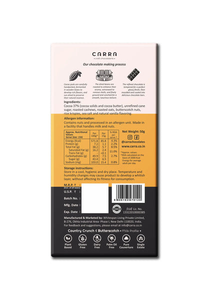 CARRA Country Crunch & Butterscotch in Plant Based Milk Chocolate 50G
