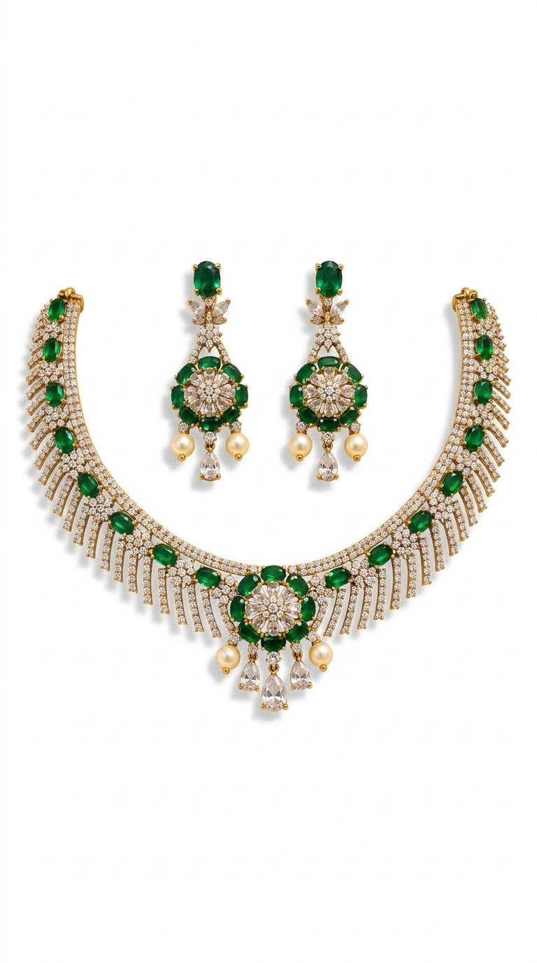 Emerald Bloom Bridal Necklace Set 2