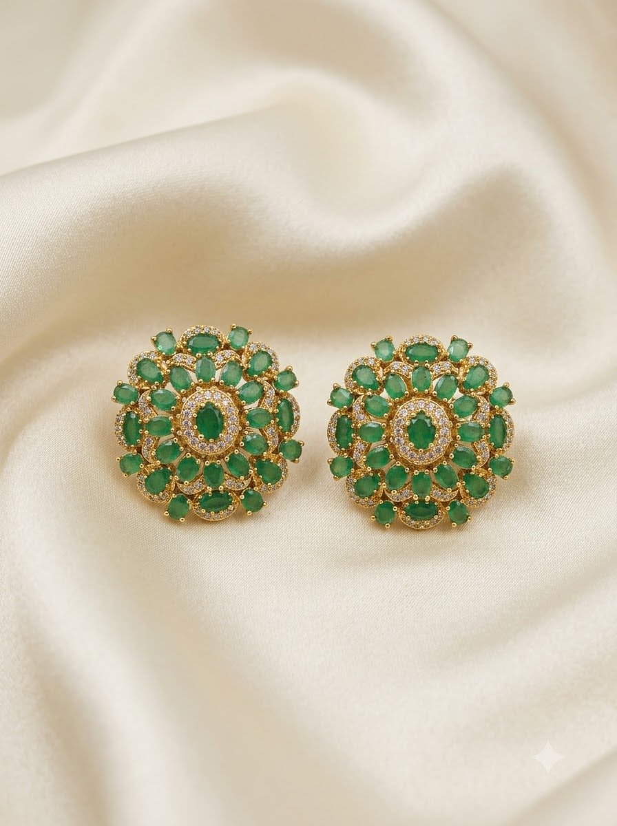 Emerald Flower Studs 4