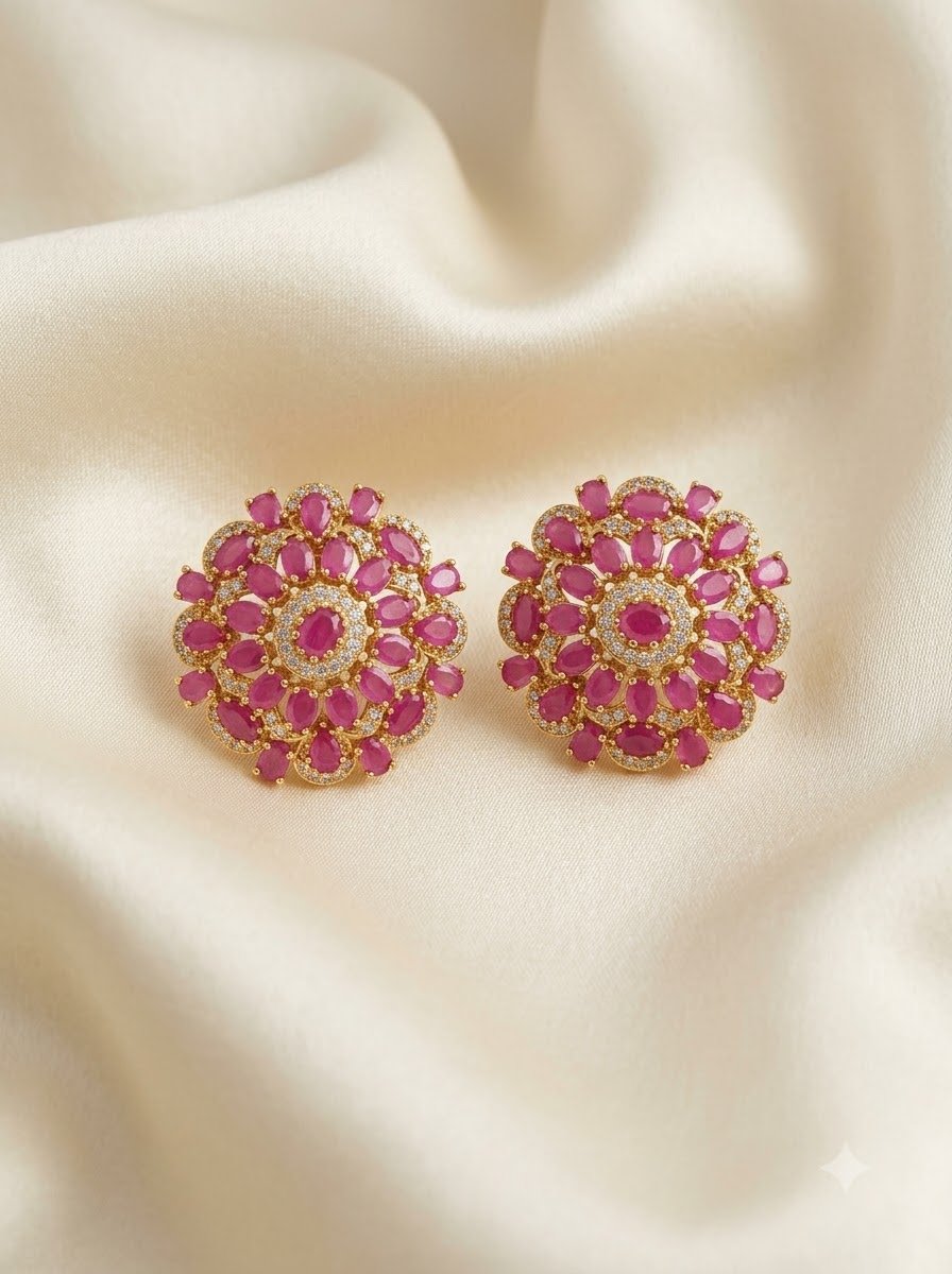 Ruby Flower Studs 3