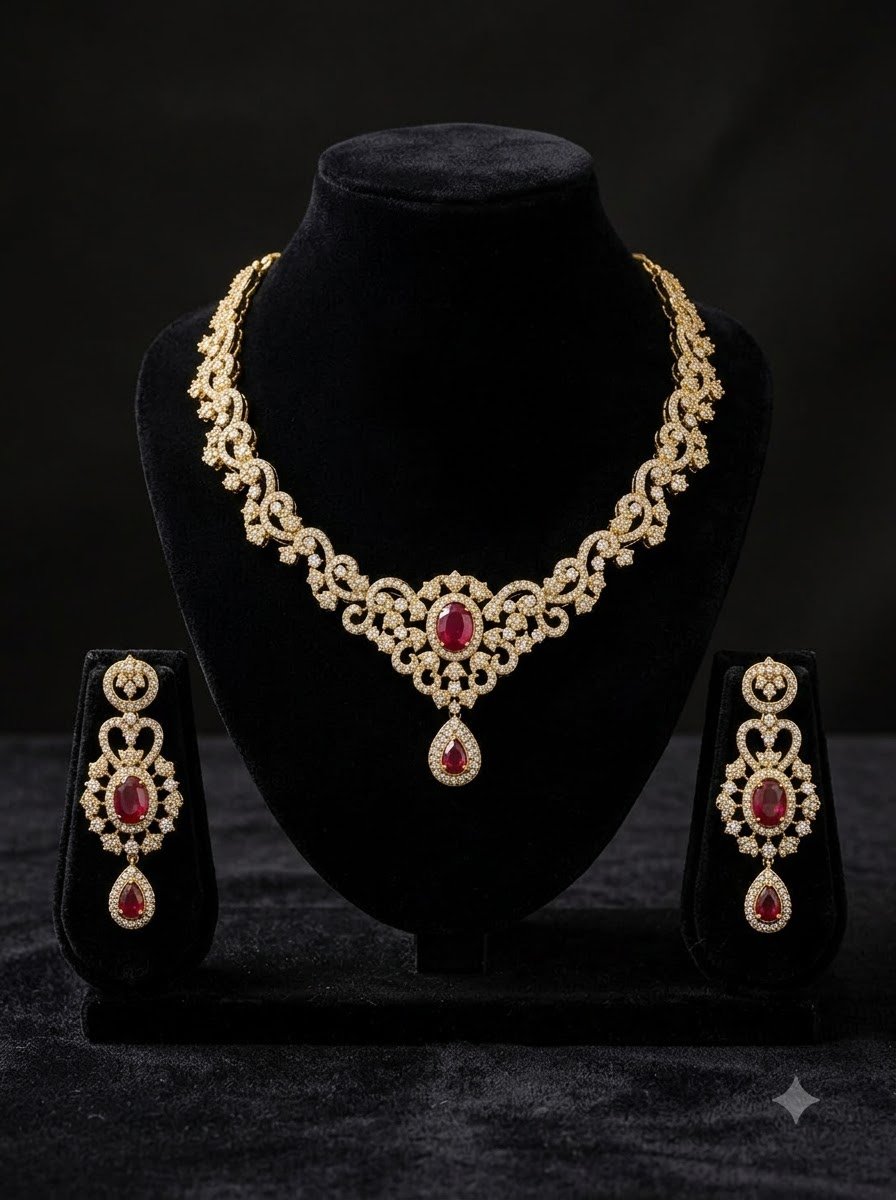 Ruby Flower Necklace Set 4