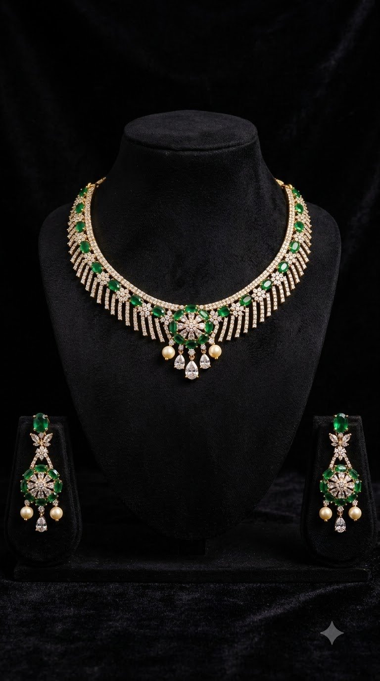 Emerald Bloom Bridal Necklace Set