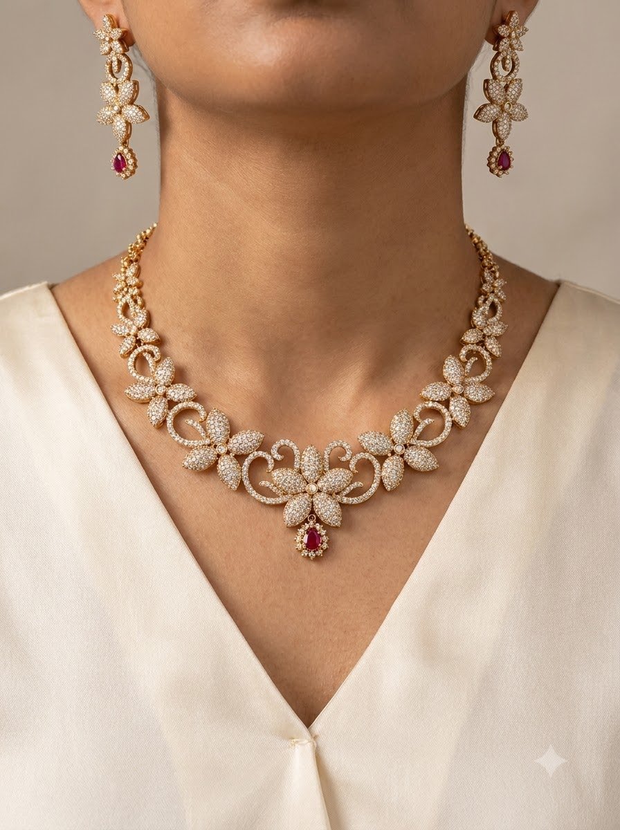 Sparkle Flower Necklace Set