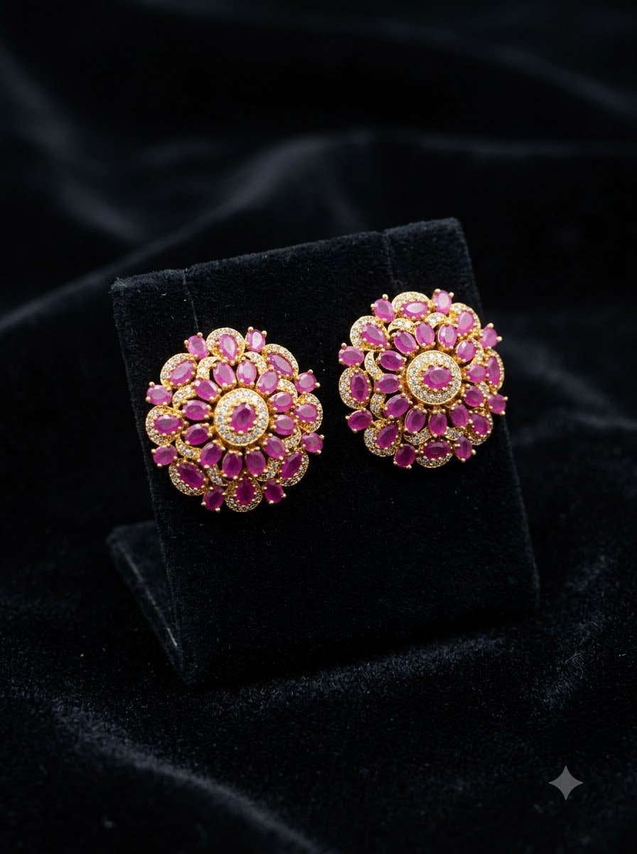 Ruby Flower Studs 4