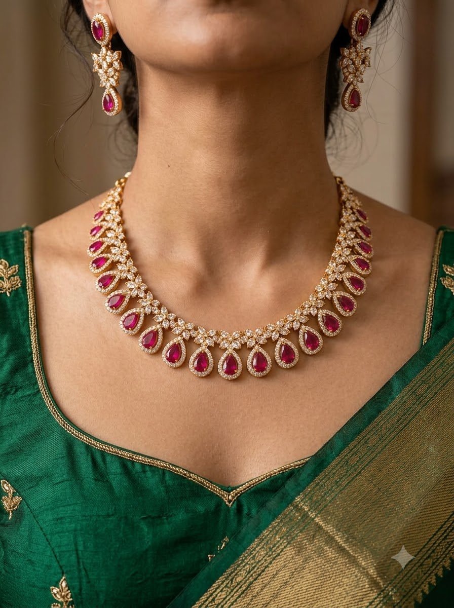 Ruby Teardrop Necklace Set 2