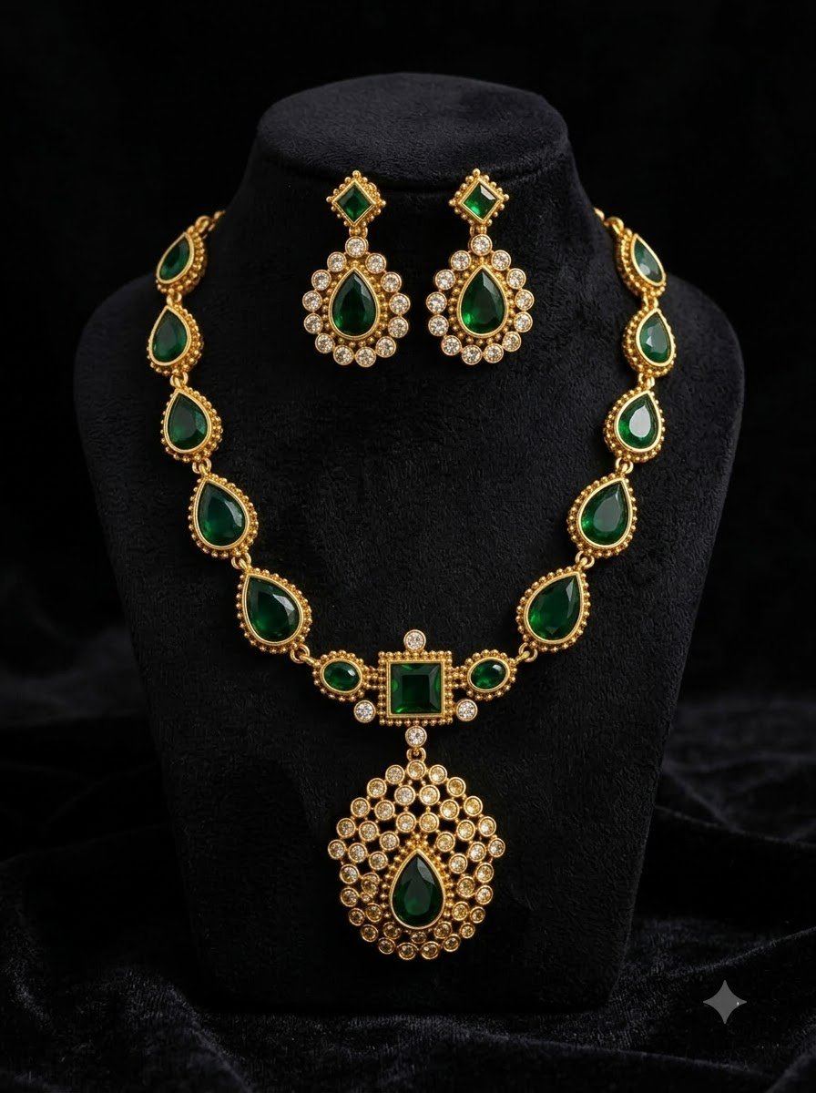 Emerald Pendant Necklace Set 4