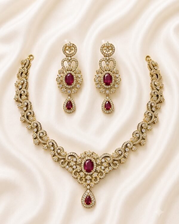 Ruby Flower Necklace Set