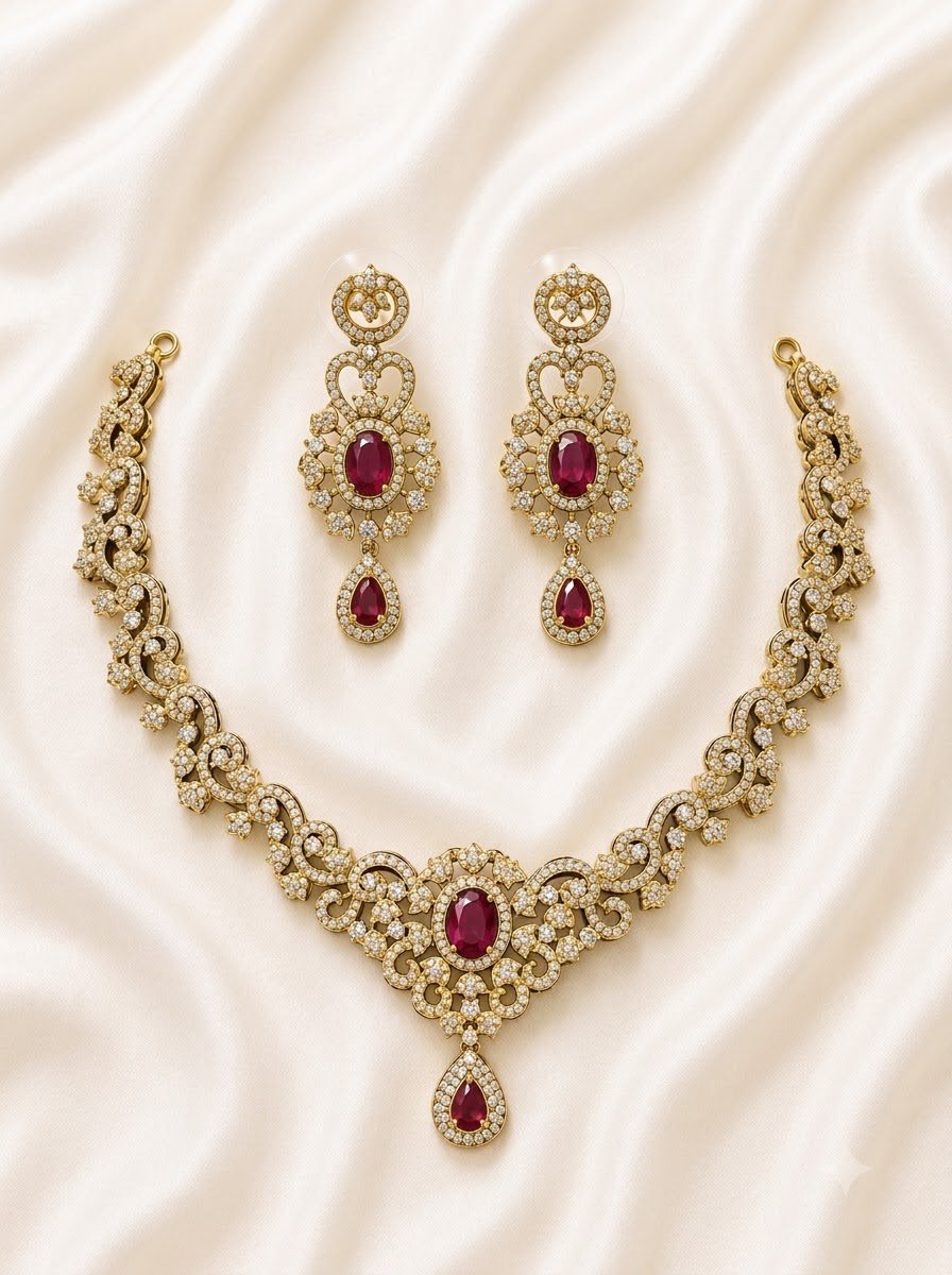 Ruby Flower Necklace Set