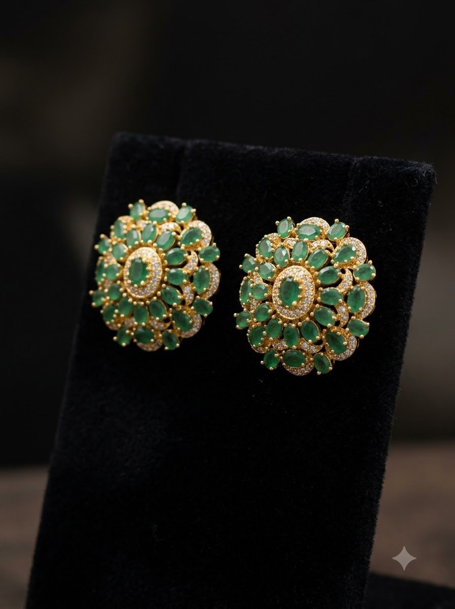 Emerald Flower Studs