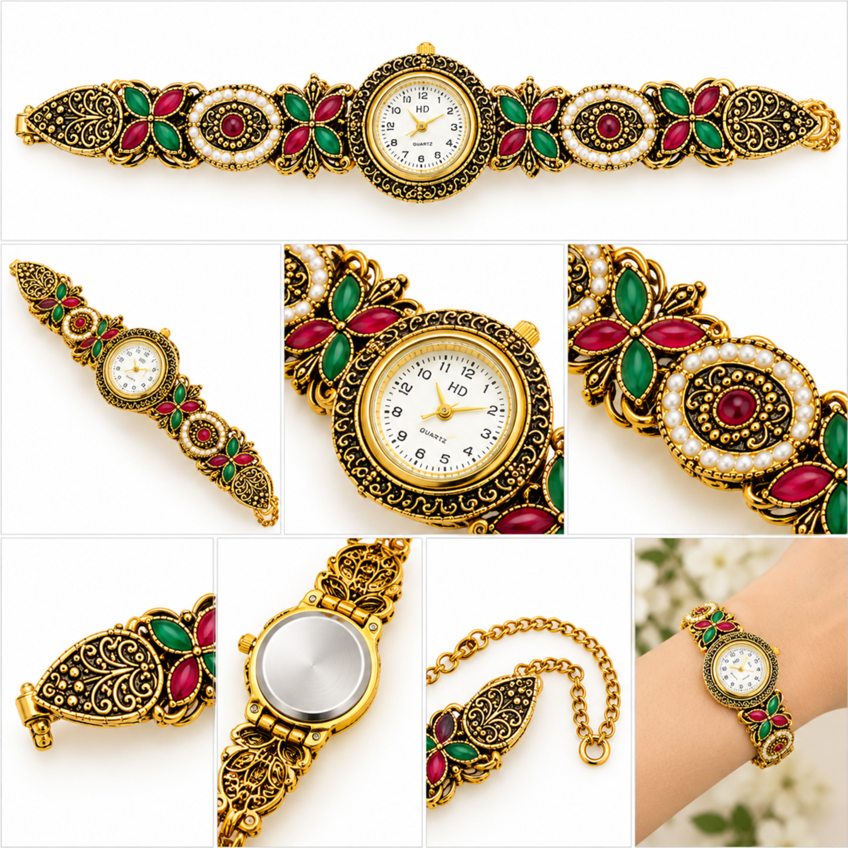 Kashmiri Antique Floral Bracelet Watch – gallery view