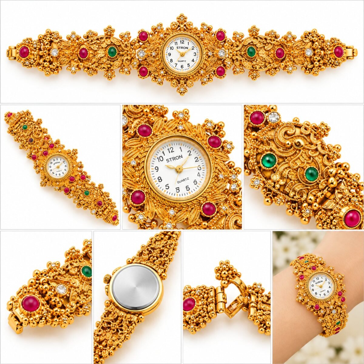 Kashmiri Temple Gold Bracelet Watch – detail view