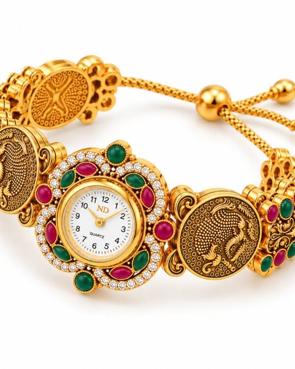 Kashmiri Peacock Coin Bracelet Watch with peacock coin links